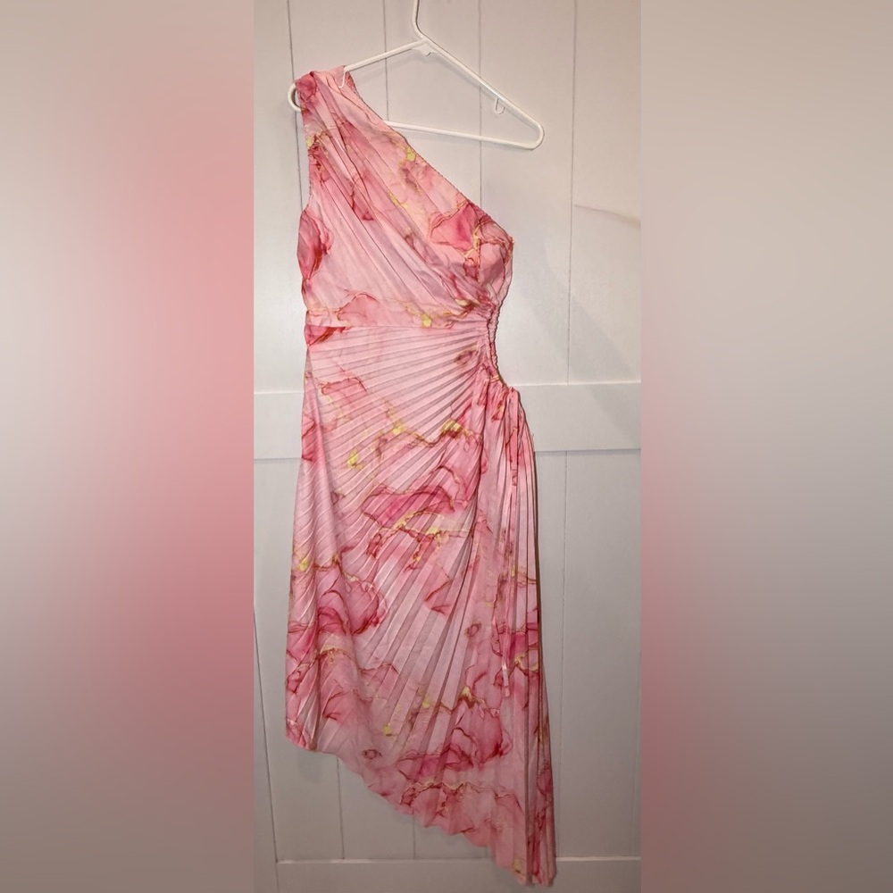 Womens Asymmetrical Hem One Shoulder Cut Out Floral Dress L